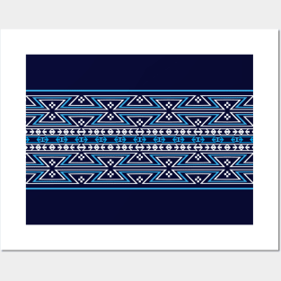 Native American Traditional Ethnic Tribal Geometric Navajo Blanket Motif Pattern Blue Posters and Art